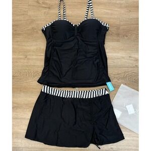 New with Tag Younique Tankini Underwire Swim Skirt Black & White XXL